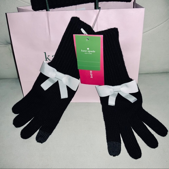 Kate Spade Black/white BOW tech friendly Gloves - Picture 3 of 11